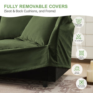 Slipcovered Sofa 2 Seater Sofa with 2 Ottomans