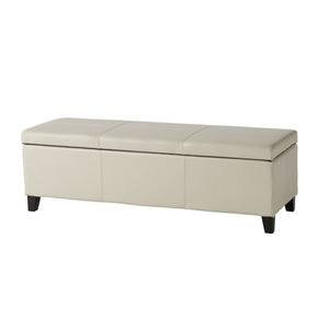 Upholstered PU Leather Storage Ottoman with Solid Wooden Legs