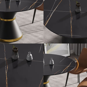 Round Modern Artificial Stone Carbon Steel Base Dining Table, Can Accommodate 6 People - Black