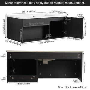 Wall Mounted Floating Bathroom Vanity With Open Shelf & Soft Close Door