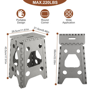 2 Pack 17.91In High Step Stool Folding Stepping Stool Lightweight Plastic Step Stool with Handle Non-slip for Kitchen Bathroom