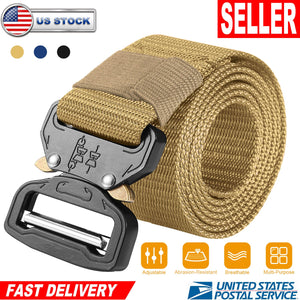 Men Military Belt Adjustable Tactical Belt Combat Waistband w/Metal Buckle Nylon Training Belt