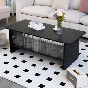 Rectangular Coffee Table With Sliding Door Storage Center