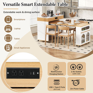 Extendable Dining Table With Folding Top, Rolling Kitchen Island With Drawers And Power Outlet
