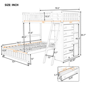 Bunk Bed With 6 Drawers And Flexible Shelves, Bottom Bed With Wheels