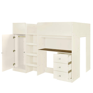 Loft Bed With Built In Wardrobe, Desk, Shelves, And Drawers