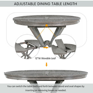 Dining Set With Extendable Round Table And 4 Upholstered Chairs