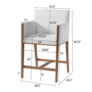 24'' Seat Height Upholstered Counter Stools with Arms for Kitchen Island/Dining Room, Set of 2