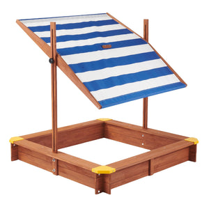 Kids Sandbox With Cover, Sand Box With Adjustable Canopy, Large Outdoor Cedar Sandpit For Backyard Play - Reddish Brown