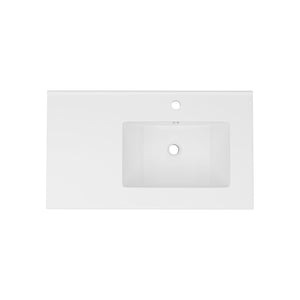 Rectangular Single Vanity Top With 1 Faucet Hole And Overflow, 32" X 18", Spacious Left Countertop For Storage - White