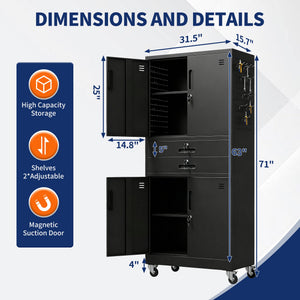 Metal Storage Cabinet with Two Drawers and Locking Doors