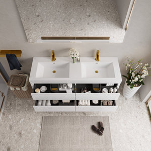 60" Wall-Mounted Bathroom Vanity with Sink, Floating Storage Cabinet