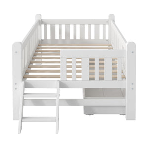 Platform Bed With Guardrail And 2 Drawers