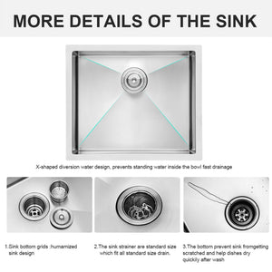 Undermount Steel Kitchen Sink, Deep Single Bowl Basin