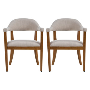 Wood Frame Upholstered Dining Chairs with Armrests (Set of 2)