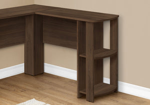 Computer Desk, Home Office, Corner, Storage Shelves, L Shape, Walnut