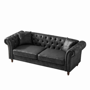 Chesterfield 3 And 3 Seater Sofa Set High Tech Fabric Roll Armrest Upholstered Couch