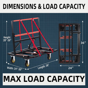 Folding Drywall Dolly with 4X6" Casters and 2000 LBS Load Capacity