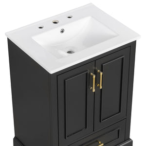 Bathroom Vanity With Sink, 1 Divided Drawer And 2 Soft Close Doors With Double Shelf