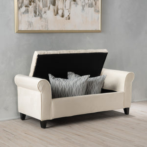 Ivory Fabric Storage Bench with Rolled Arms