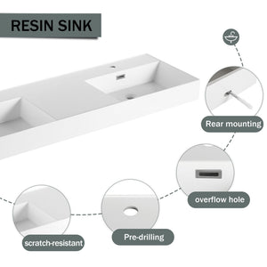 Contemporary Wall Mounted Bathroom Vanity With Dual Resin Sink And Soft Close Drawer