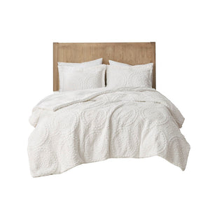King/Cal King Embroidered Medallion Faux Fur Comforter Mini Set