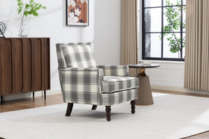 Upholstered Accent Chair, Vintage Armchair with Solid Wood Legs