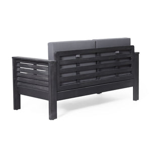 Acacia Wood Loveseat And Coffee Table Set With Cushions