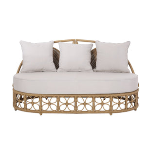 Outdoor Wicker Daybed with Pillows, Light Brown and Beige