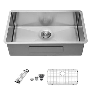 Modern Undermount Stainless Steel Kitchen Sink 16 Gauge, Deep Single Bowl