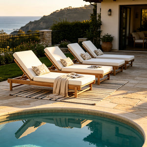 Light Teak Acacia Wood Chaise Lounge Set: 1 Frame + 1 Cushion