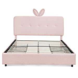 Full Size Kids Upholstered Bed with Oversized Rabbit Ear Headboard