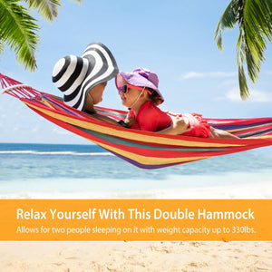 Double Hammock 2 Person Canvas Hanging Hammock Swing Bed with Carrying Bag Hold 330LBS for Camping Travel Beach