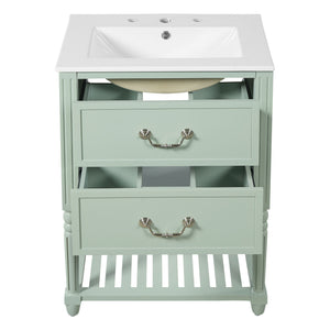 Wave Design Bathroom Vanity With Sink, 2 Drawers And Open Shelf