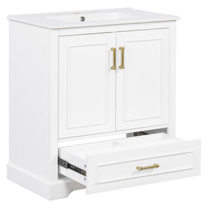 Bathroom Vanity With Sink, 1 Divided Drawer And 2 Soft Close Doors With Double Shelf