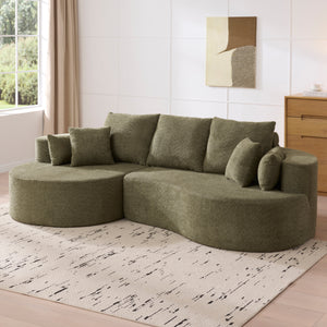 106 in. 2-Piece Fabric Cloud Curved Sectional Boucle Sofa with Chaise Lounge in Forest