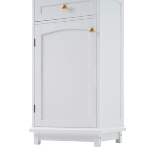 Tall Bathroom Storage Cabinet With Glass Doors, Free-Standing, Two Drawers, And Adjustable Shelves, Board, Painted Perfect For Displaying Your Favorite Items