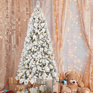 8FT Flocked Christmas Tree with 600 Warm Lights