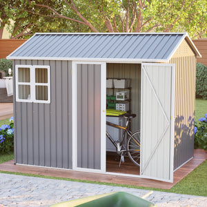 8'x6' Large Steel Storage Shed with Window, Lockable Doors & Sloped Roof