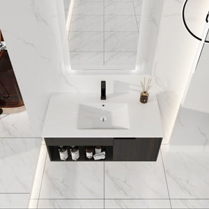 Wall Mounted Floating Bathroom Vanity With Open Shelf & Soft Close Door
