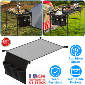 Hanging Storage Net for 35.43x23.62 Camping Table Under Table Folding Net Bag Tear-Resistant with 3 Side Pockets 4 Corner Clips for Camping Hiking Fis