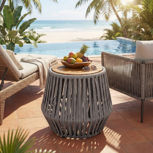 Outdoor Side Table with Rope and Acacia Wood