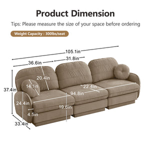105" Chenille Cloud 3-Seater Sofa