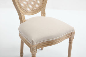 French Country Dining Chairs Set of 2 Upholstered with Rattan Back