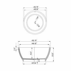 52.7 Inch Round Freestanding Solid Surface Soaking Bathtub