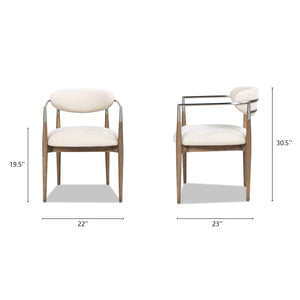 Artemis - Mixed Material Upholstered Dining Arm Chair - Warm White