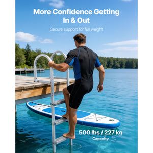 Removable Dock Ladder, 4 Steps, Aluminum Alloy Pontoon Boat Swim Ladder