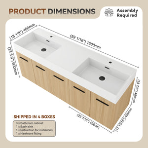 60" Floating Double Sink Bathroom Vanity with Extra-Large Storage