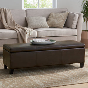 Upholstered PU Leather Storage Ottoman with Solid Wooden Legs