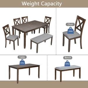 6 Pieces Kitchen Dining Set, Rectangular Wooden Dining Table With 4 Chairs And A Bench